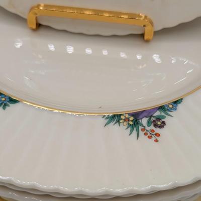 LOT 125D: Rutledge by Lenox, Made In USA, 12 Dinner, 9 Salad & 11 Bread Plates With Storage Containers. Plate Stands Not Included