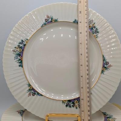 LOT 125D: Rutledge by Lenox, Made In USA, 12 Dinner, 9 Salad & 11 Bread Plates With Storage Containers. Plate Stands Not Included