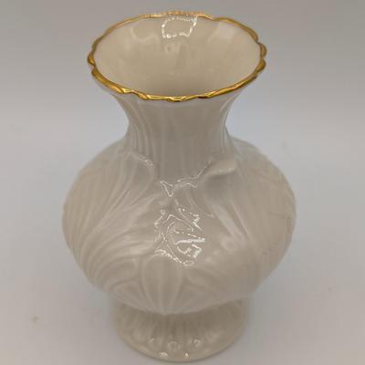 LOT 116D: Lenox Gold Trim Bud Vase & Saucer Plates Made In USA With Gold Accented Cups, Oxford Bone China Milburn Made In USA. Plate...