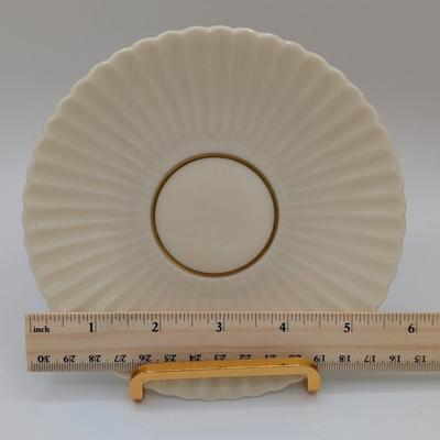 LOT 116D: Lenox Gold Trim Bud Vase & Saucer Plates Made In USA With Gold Accented Cups, Oxford Bone China Milburn Made In USA. Plate...