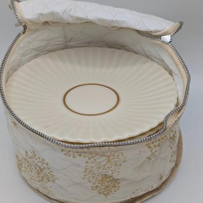 LOT 116D: Lenox Gold Trim Bud Vase & Saucer Plates Made In USA With Gold Accented Cups, Oxford Bone China Milburn Made In USA. Plate...