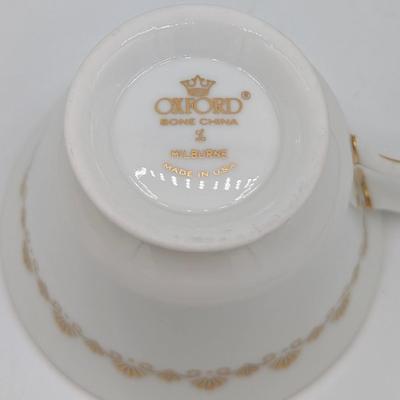 LOT 116D: Lenox Gold Trim Bud Vase & Saucer Plates Made In USA With Gold Accented Cups, Oxford Bone China Milburn Made In USA. Plate...