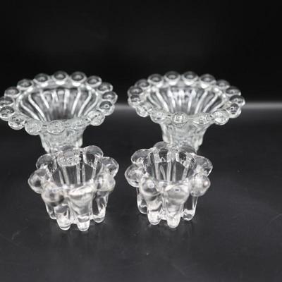 Vintage Two Pair of Clear Glass Candle Holders