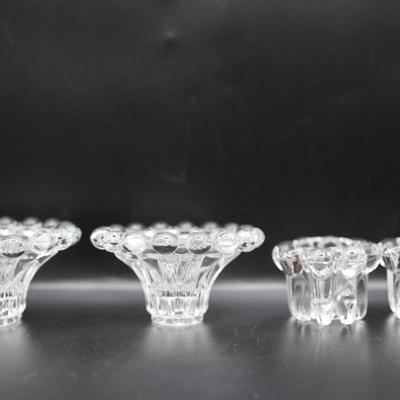 Vintage Two Pair of Clear Glass Candle Holders
