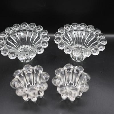 Vintage Two Pair of Clear Glass Candle Holders