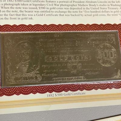 1934 Five Dollar Bill, Uncut $2 Bills, $500 Gold Certificate (ST-SS)