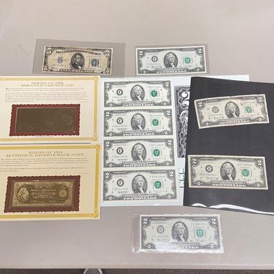 1934 Five Dollar Bill, Uncut $2 Bills, $500 Gold Certificate (ST-SS)