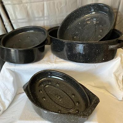 Vintage Black/White speckled Roasting Pans
