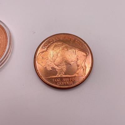 Five 1oz .999 Fine Copper Coins (ST-SS)