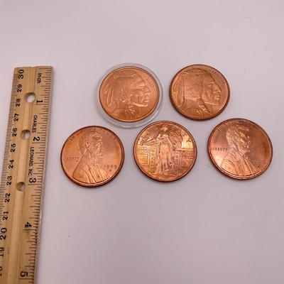 Five 1oz .999 Fine Copper Coins (ST-SS)