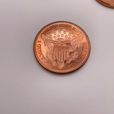 Five 1oz .999 Fine Copper Coins (ST-SS)