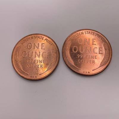 Five 1oz .999 Fine Copper Coins (ST-SS)