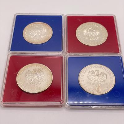 Four Silver Polish Coins incl 1983 Pope John Paul II (ST-SS)