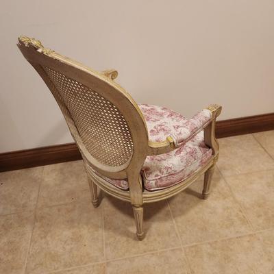 French Louis XVI Ivory Painted Oval Back Arm Chair