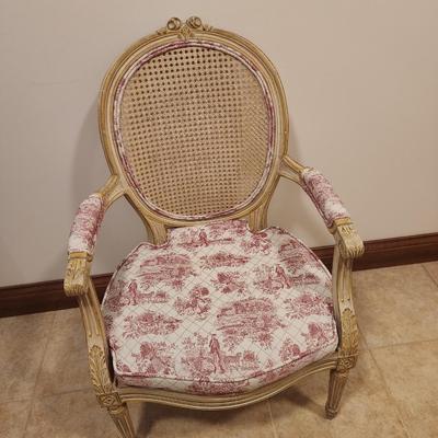 French Louis XVI Ivory Painted Oval Back Arm Chair