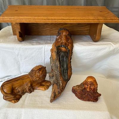 Wooden Shelf with Carved wooden decor