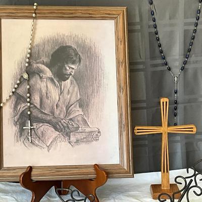 Rosaries, Picture of Jesus, Crosses, Mary/Joseph/Jesus statue
