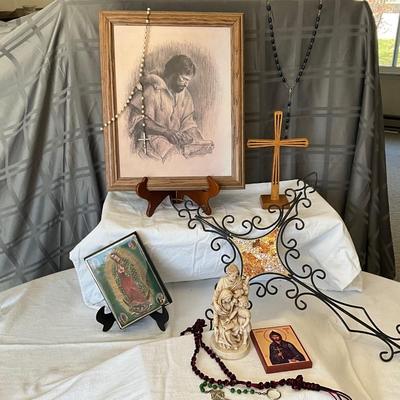 Rosaries, Picture of Jesus, Crosses, Mary/Joseph/Jesus statue