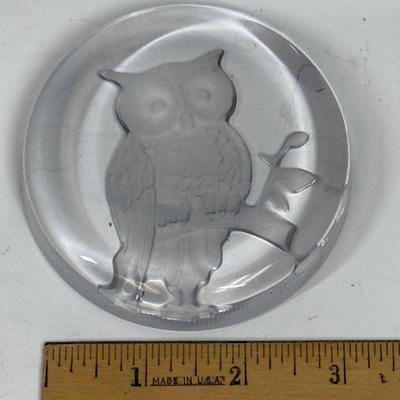 Clear Glass Owl Paperweight