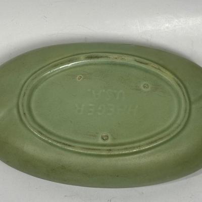Haeger USA sage green Pottery oblong dish planter vintage MCM floral arraangement vase