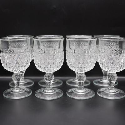 Vintage Indiana Glass Diamond Point Wine Goblets - Set of 8