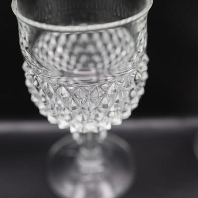Vintage Indiana Glass Diamond Point Wine Goblets - Set of 8