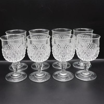 Vintage Indiana Glass Diamond Point Wine Goblets - Set of 8