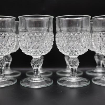 Vintage Indiana Glass Diamond Point Wine Goblets - Set of 8