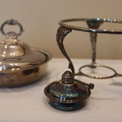 Two Chafing Dishes, Dome Stand & Burner Silverplate