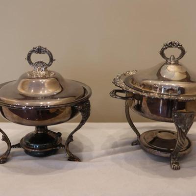Two Chafing Dishes, Dome Stand & Burner Silverplate