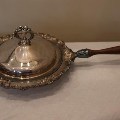 Two Chafing Dishes, Dome Stand & Burner Silverplate