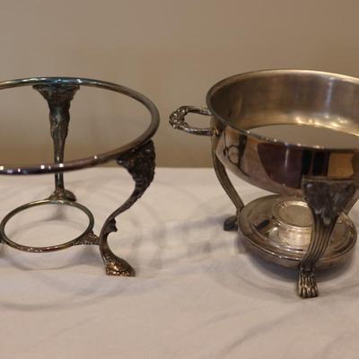 Two Chafing Dishes, Dome Stand & Burner Silverplate