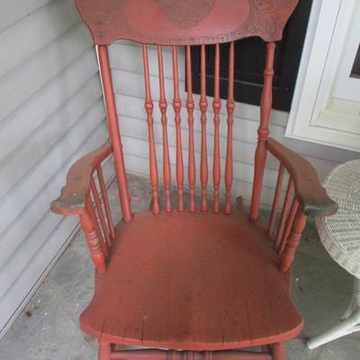 Ornate Antique Rocking Chair With Etched Back #1 (FP)