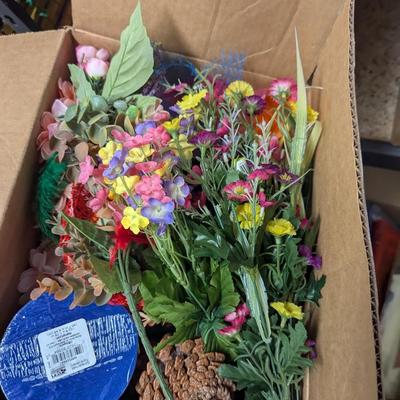 Assortment Of Crafting Supplies Paint Glue Artificial Flowers (SR)