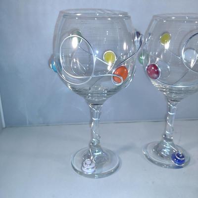 Collection of Hand Decorated Glass Drink Ware- Metal Wire and Colorful Marbles- Four Pieces