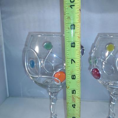 Collection of Hand Decorated Glass Drink Ware- Metal Wire and Colorful Marbles- Four Pieces