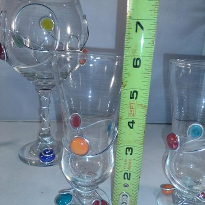 Collection of Hand Decorated Glass Drink Ware- Metal Wire and Colorful Marbles- Four Pieces