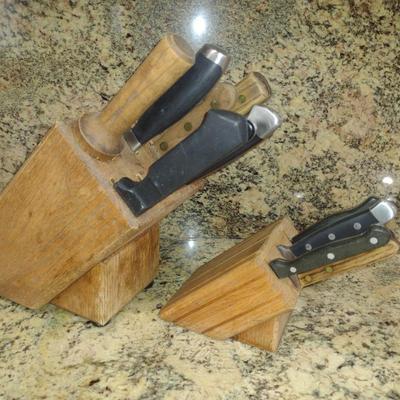 Collection of Cutlery with Two Wooden Blocks- Assorted Makers