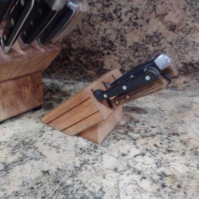 Collection of Cutlery with Two Wooden Blocks- Assorted Makers