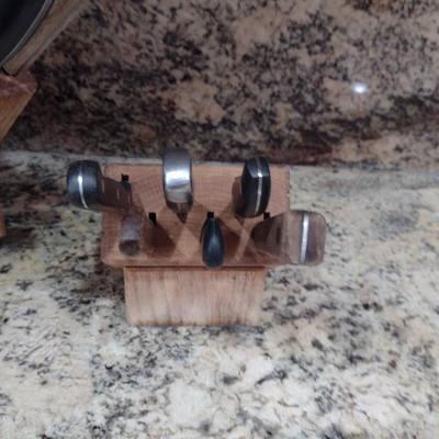 Collection of Cutlery with Two Wooden Blocks- Assorted Makers