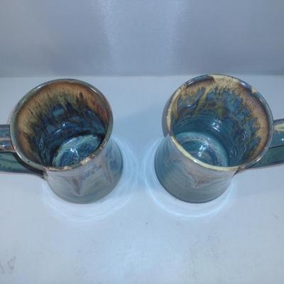 Pair of Glazed, Handmade Pottery Mugs- Signed Martindale