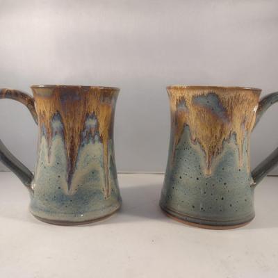 Pair of Glazed, Handmade Pottery Mugs- Signed Martindale