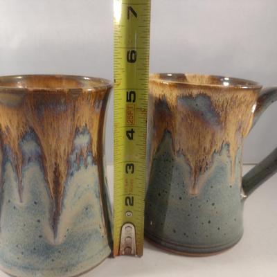 Pair of Glazed, Handmade Pottery Mugs- Signed Martindale