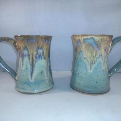 Pair of Glazed, Handmade Pottery Mugs- Signed Martindale