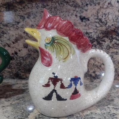 Pair of Decorative Chicken Design Ceramic Pitchers
