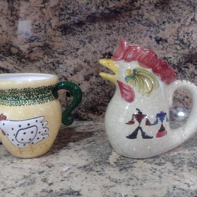 Pair of Decorative Chicken Design Ceramic Pitchers