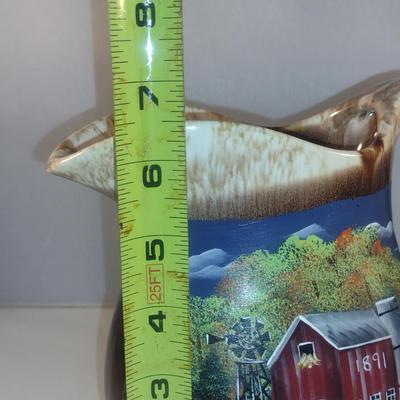 Hand Painted, Glazed Vintage Pitcher- Marked USA- Approx 6 1/2" Tall