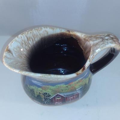 Hand Painted, Glazed Vintage Pitcher- Marked USA- Approx 6 1/2" Tall