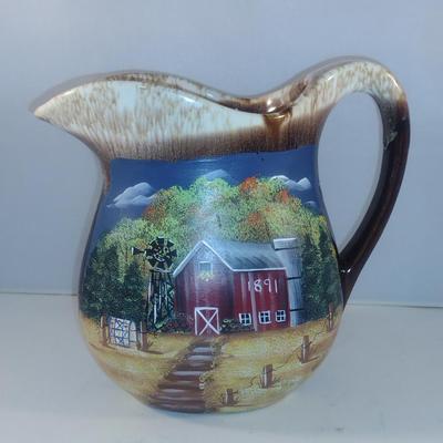 Hand Painted, Glazed Vintage Pitcher- Marked USA- Approx 6 1/2" Tall