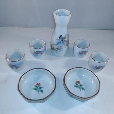 Assorted Hand Painted Asian Dishes- Includes Sake Set